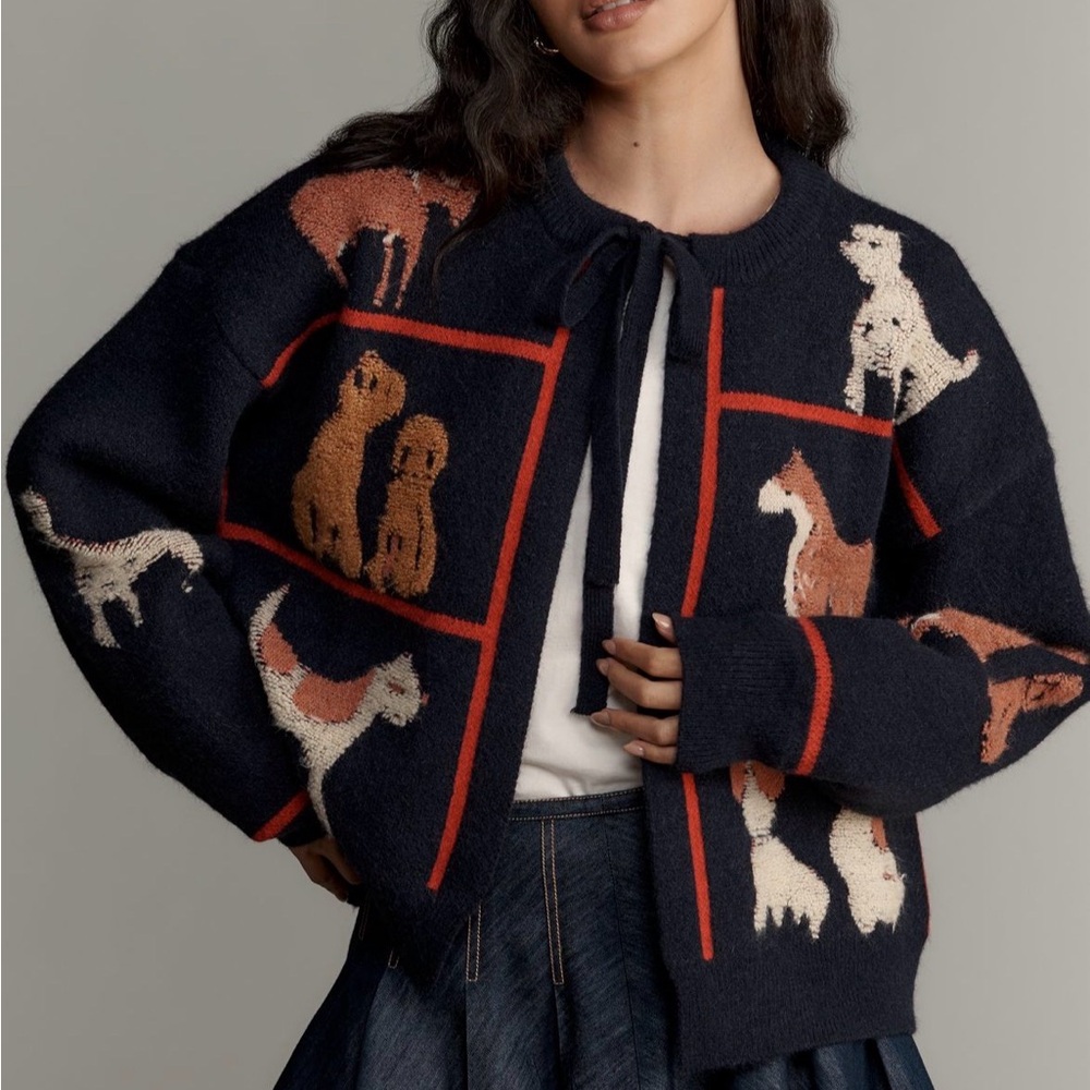 NWT Anthropologie Maeve Dogs Tie-Front Cardigan